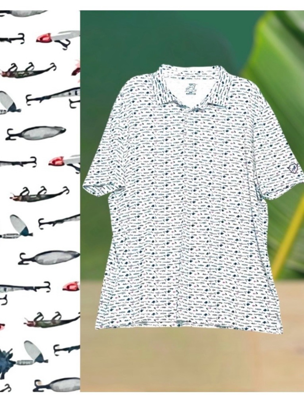 Ahead USA Polo Men’s Golf Shirt White fishing Hooks Lure  Short Sleep